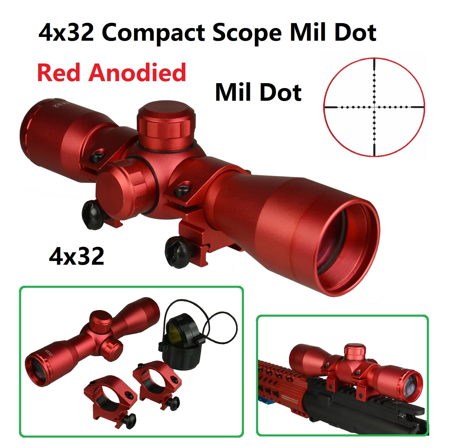 Amazon.com : TWP Anodized Red Finish 4x32 Compact Hunting Scope